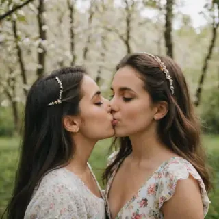 two girls kissing