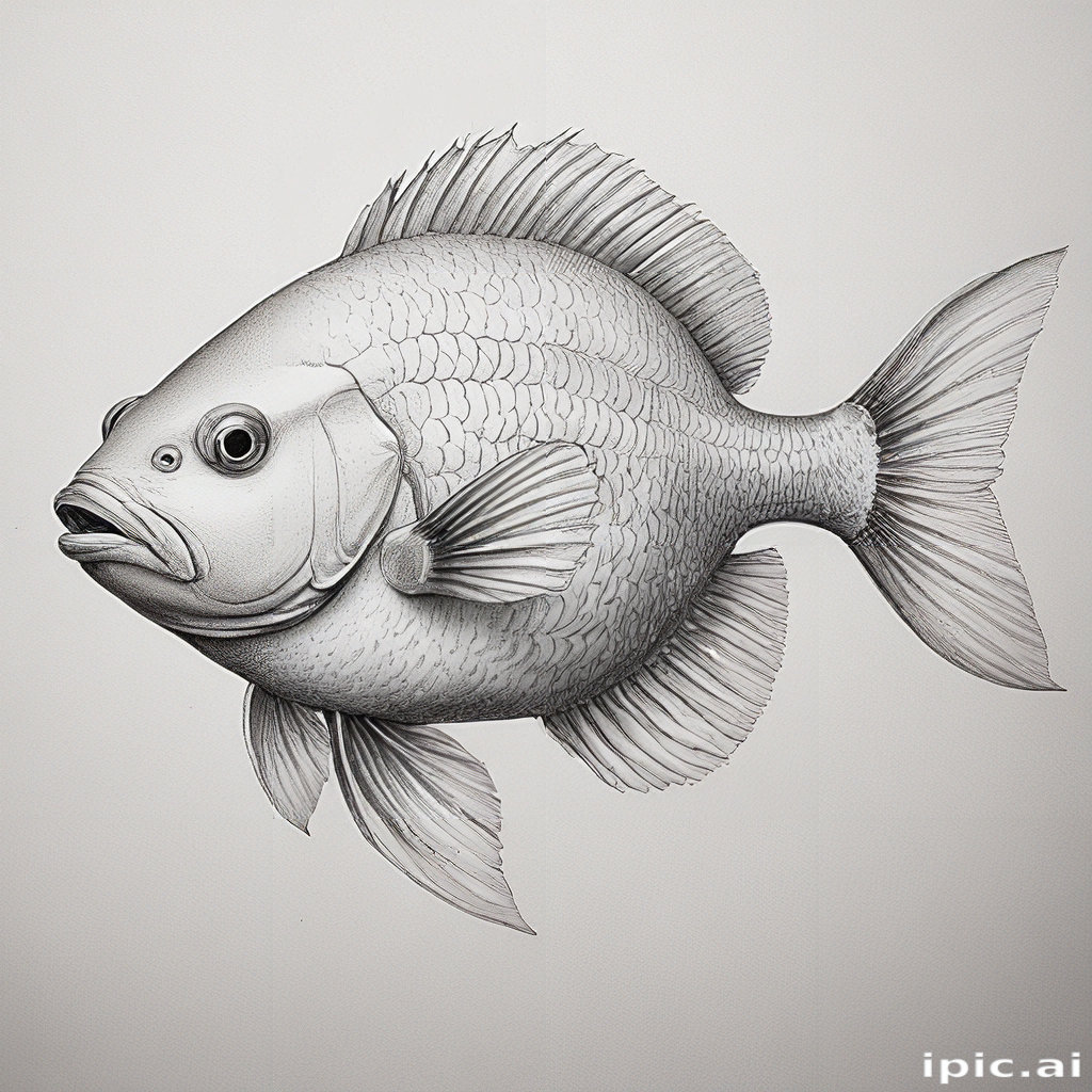 Intricate Sketch of a Fish Swimming Gracefully in Open Water