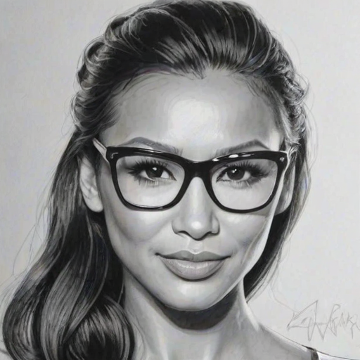 Elegant Naya Rivera, pencil sketch, portrait of Bewitching woman 1967s in glasses, hair style beatnik, outline, clear lines, fine lines, 8k