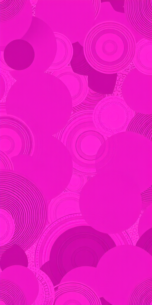 Create a vibrant digital abstract pattern with overlapping circular shapes in shades of pink and purple, featuring various wavy lines and textures, shot with a Canon EOS R5, 50mm f/1.2 lens, ISO 100, f/1.2 aperture, 1/250 sec shutter speed, in natural soft light to enhance color depth and clarity.
