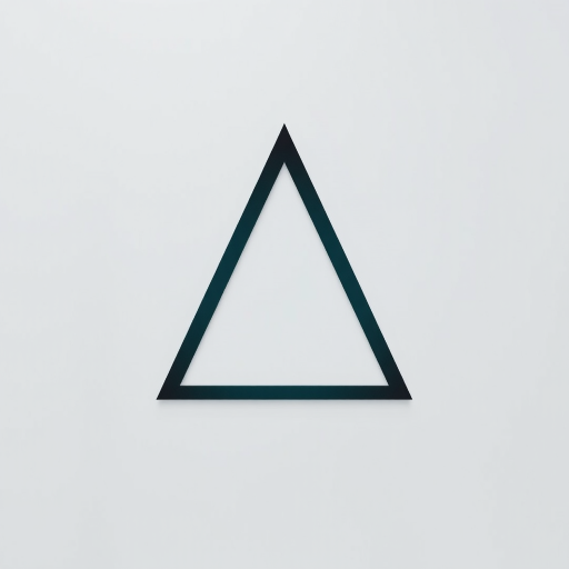 Create a high-resolution digital artwork of an impossible triangle with a gradient from teal to black on a smooth gray background, using a Canon EOS R5 camera, aperture f/8, shutter speed 1/125 sec, ISO 100, and a soft focus lens for a modern minimalist style.