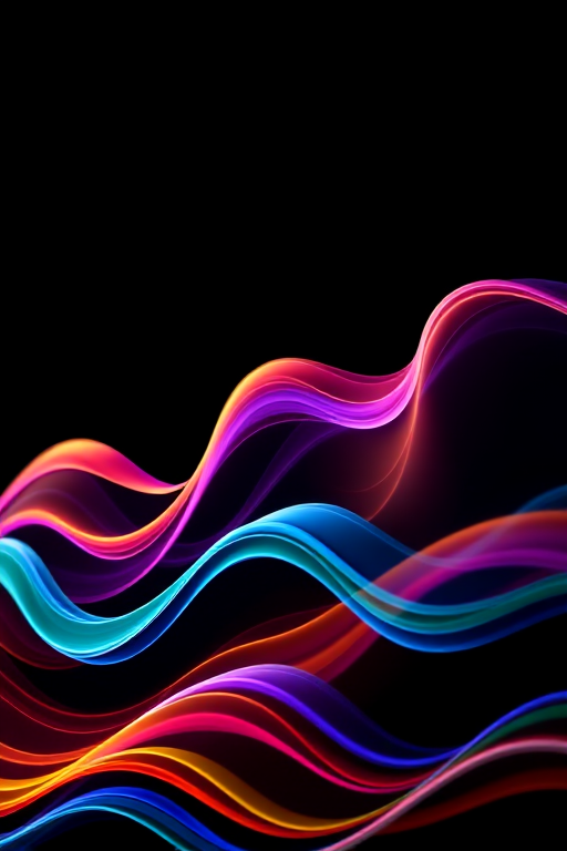 colorful wave pattern on a black background, high-resolution, macro lens, aperture f/2.8, shutter speed 1/100s, ISO 100, portrait orientation, studio lighting