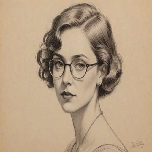 Appealing Eli Goree, pencil sketch, portrait of Exquisite woman 1926s in glasses, hair style beatnik, outline, clear lines, fine lines, 8k