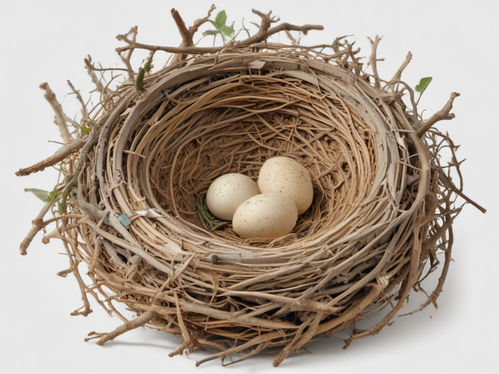 A Cozy Bird's Nest Holding Three Beautifully Speckled Eggs Inside
