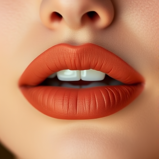 Matte terracotta lips with a powdery texture, dubbed "Desert Dusk," showcasing a warm, earthy tone and a comfortable, long-wearing formula
