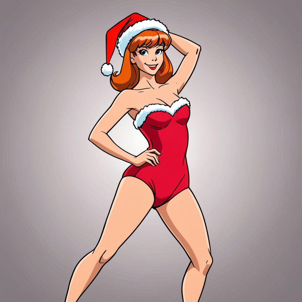 Ai Image Generator - Ai Art Generator - High Quality and 100% Unique Images  - iPic.Ai Daphne Blake from the Scooby-Doo cartoon in red strapless  christmas leotard and christmas hat. Feet visible.