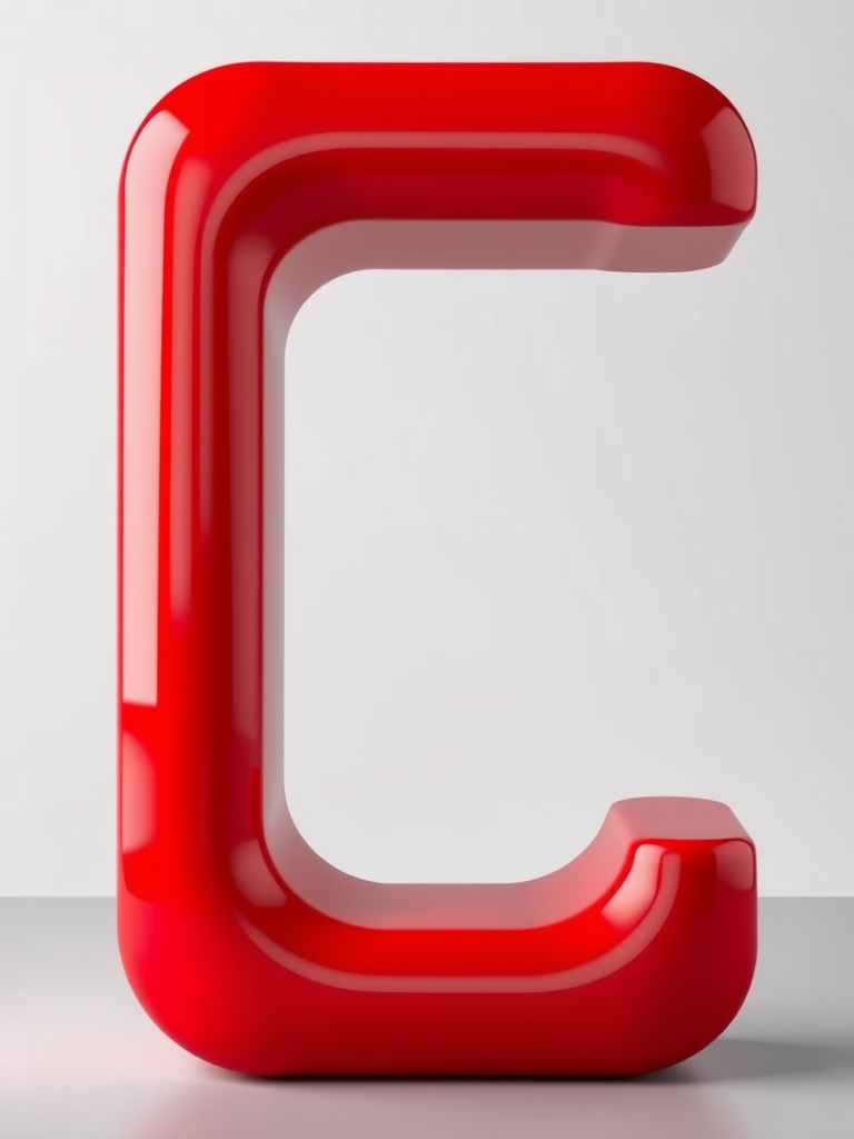 Create a 3D rendering of a large, glossy red letter J with reflections and highlights, shot using a DSLR camera, aperture f/8, ISO 100, 50mm lens, in a soft-focused studio setting with diffused lighting.