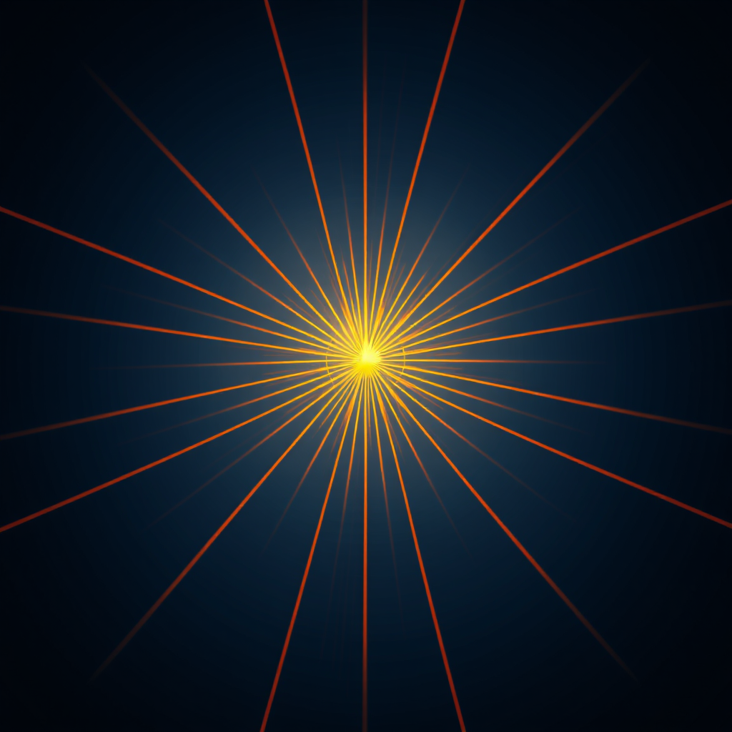 Create a vibrant orange sunburst pattern with radiating lines, using a Canon EOS R5 camera, focal length 24mm, aperture f/8, ISO 100, taken from a frontal view, in high dynamic range for enhanced color and detail.