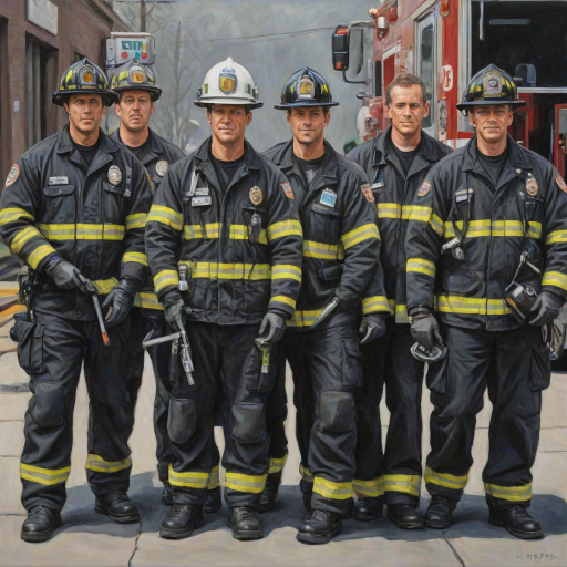 acrylic illustration of realistic first responders, fireman, policeman, emts, doctors, nurses, military