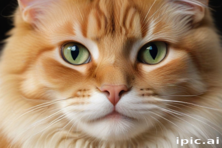 A Majestic Close-Up of a Fluffy Orange Cat with Striking Green Eyes