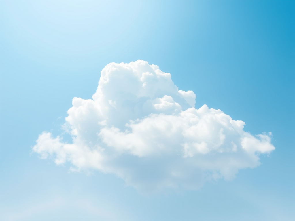 Create a soft-focus illustration of a fluffy white cloud in a gradient blue sky, shoot with a DSLR camera, 50mm lens, aperture f/2.8, ISO 100, in a landscape orientation.