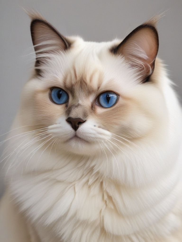 A Beautiful Fluffy Cat with Striking Blue Eyes and Creamy Fur