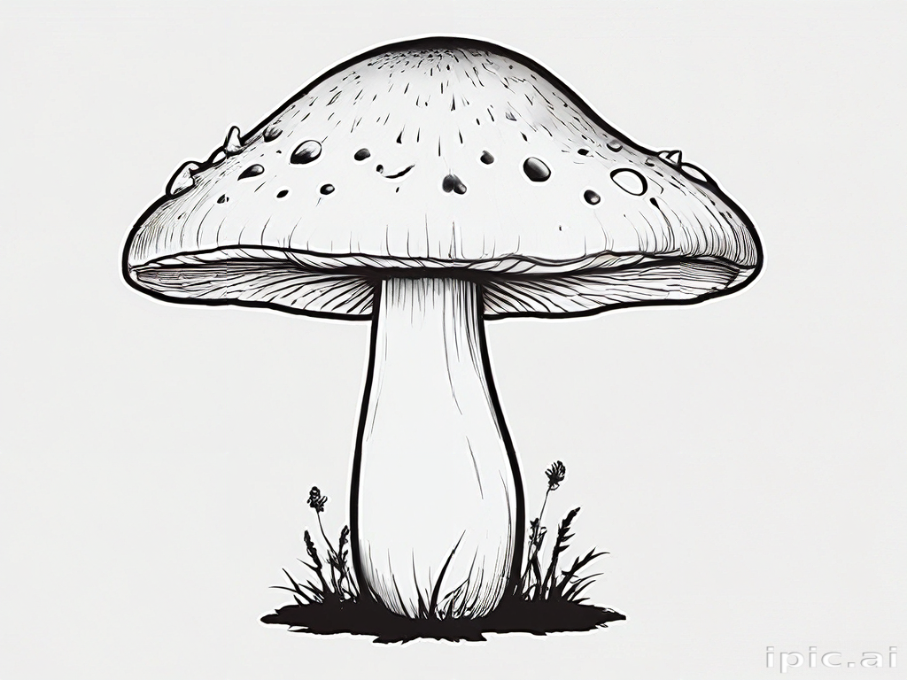 Intricate Black and White Illustration of a Majestic Mushroom in Nature