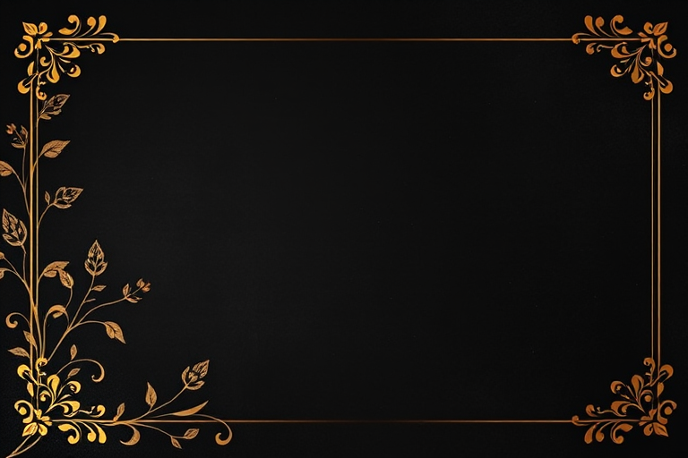 create a high-resolution image of elegant black wallpaper with intricate gold floral patterns in one corner, using a DSLR camera with a 50mm lens, aperture f/1.8, ISO 100, shot in portrait orientation with soft diffused lighting for a luxurious feel