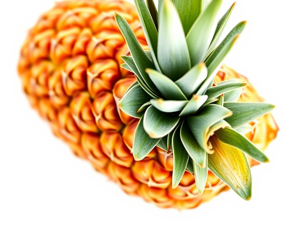 Create a high-resolution illustration of a pineapple with clear, defined lines against a white background, using a DSLR camera with a 50mm lens, aperture set to f/8 for sharp detail, ISO 100 for minimal noise, and a slight overhead angle for a dynamic view.