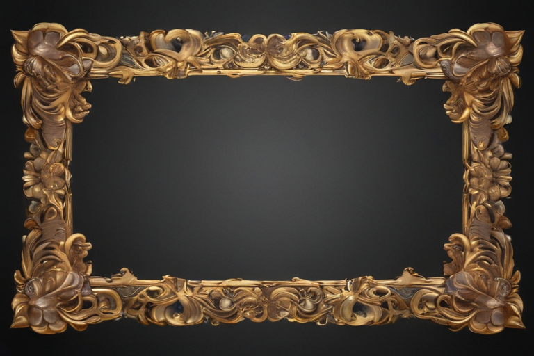Elaborately Crafted Golden Frame with Intricate Floral Designs and Patterns