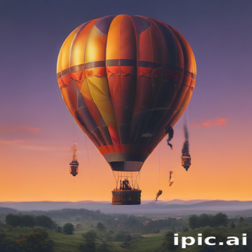 Majestic Hot Air Balloon Soaring Through a Colorful Sunset Sky