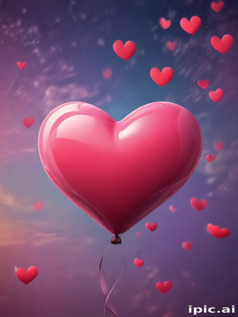 Colorful Heart-Shaped Balloons Floating Against a Dreamy Sky Background