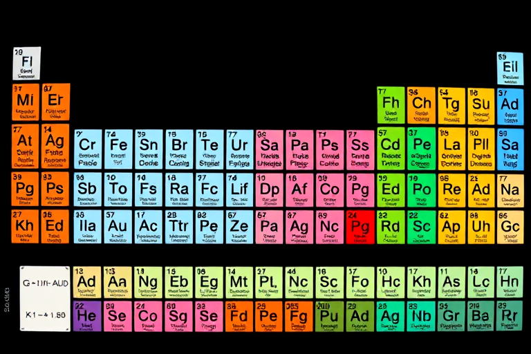 Create a high-resolution image of the periodic table of elements with a modern design, using a macro lens at f/2.8 aperture, 50mm focal length, shot from a 45-degree angle, with a clean black background and vibrant colors for each element to enhance visibility and detail.