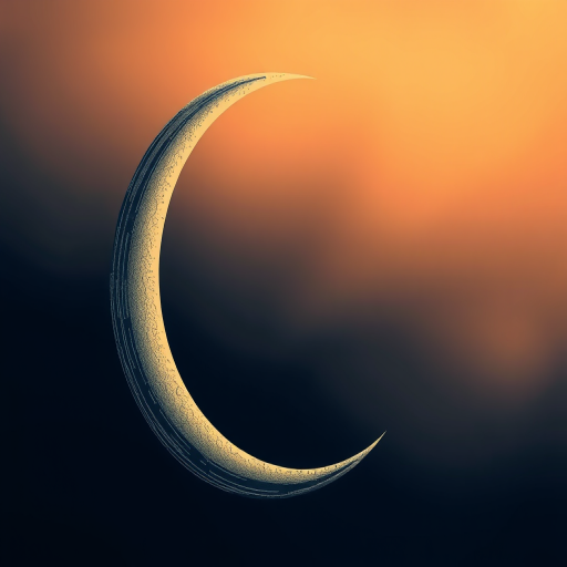 Create a high-quality illustration of a crescent moon with textured lines, using a DSLR camera at f/2.8 aperture, ISO 100, 50mm lens, and a soft focus style to enhance details and maintain a warm color palette.
