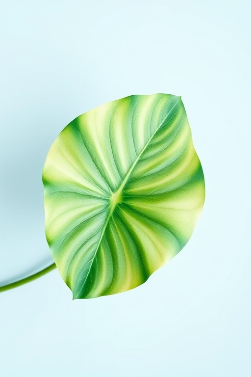 A watercolor illustration of a split-leaf philodendron against a soft pastel blue background, captured with a DSLR camera at f/2.8, ISO 100, 50mm lens, overhead view, with soft natural lighting to enhance vibrancy and detail.
