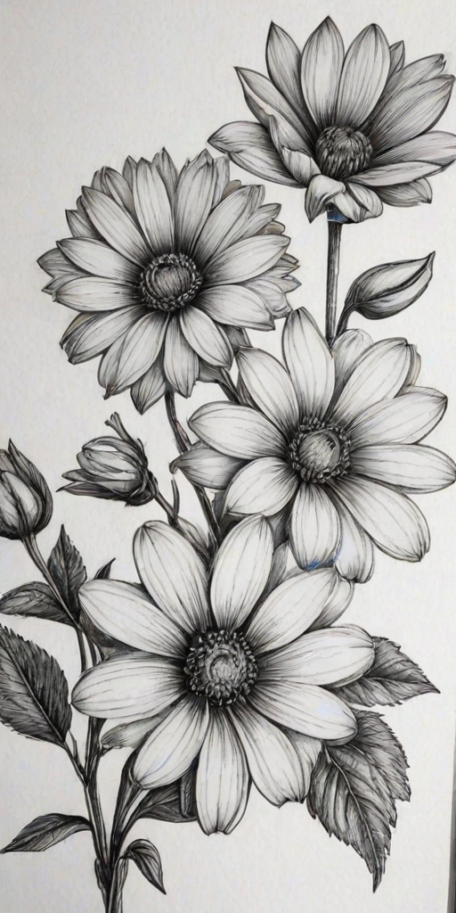 pencil drawn flowers