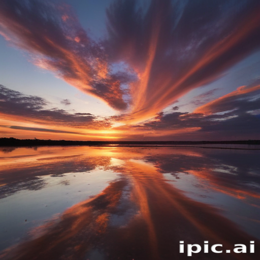 Vibrant Sunset Over Tranquil Lake with Stunning Reflection of Clouds