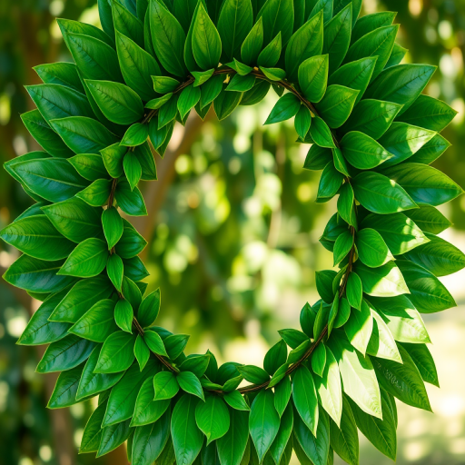 Create a high-resolution image of an elegant circular frame made of lush green leaves with a transparent center, using a Canon EOS R5 camera, 50mm lens, f/2.8 aperture, ISO 100, shot in natural lighting, with a shallow depth of field for a soft background blur.