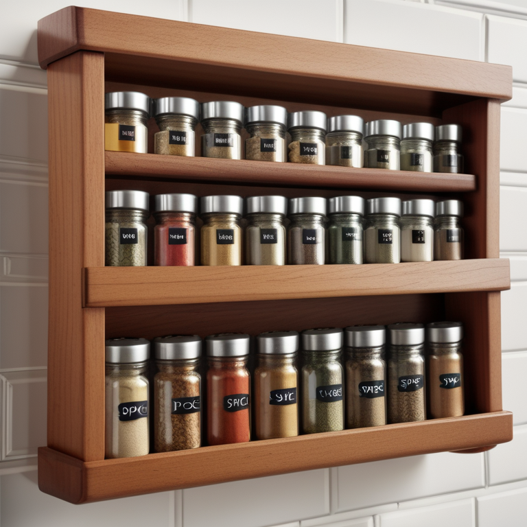 wooden spice rack with spices