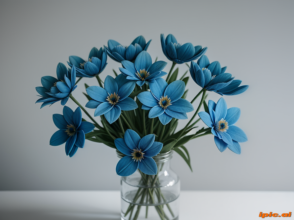 Vibrant Blue Flower Bouquet in a Clear Glass Vase on Table