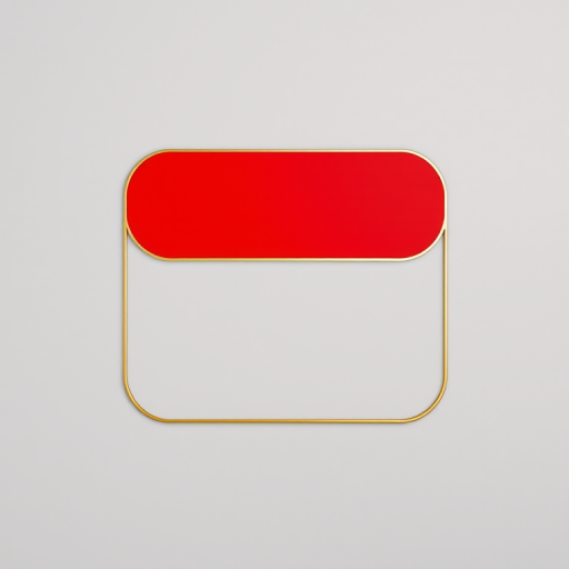 Create a flat, rounded rectangular shape with a solid vibrant red fill and a thin gold outline, shot from a top-down perspective using a DSLR camera with a 50mm lens at f/2.8, ISO 100, and a focus on the shape to enhance sharpness and color contrast.