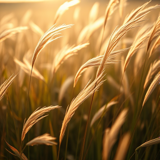 Regenerate a vibrant image of tall grass swaying in the wind under soft sunlight, captured with a Canon EOS R5, 50mm lens, f/2.8 aperture, ISO 100, at 1/500 sec, focusing on the delicate textures and light reflections, with a shallow depth of field for a dreamy background effect.