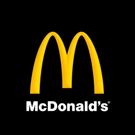 Create a high-resolution image of the McDonald's logo featuring the iconic golden arches in a clean, minimalist style with a plain black background, using a DSLR camera with a 50mm lens, f/1.8 aperture, ISO 100, and a soft lighting setup.