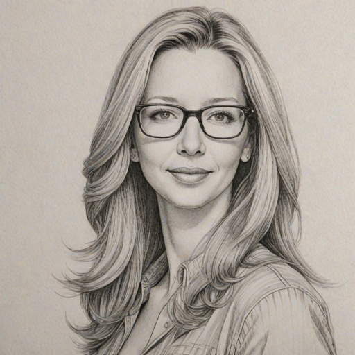 Attractive Lisa Kudrow, pencil sketch, portrait of Radiant woman 1973s in glasses, hair style beatnik, outline, clear lines, fine lines, 8k