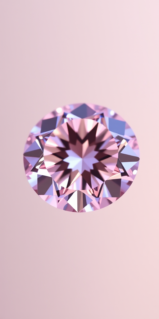 Generate a high-resolution image of a light pink diamond with intricate facets, using a DSLR camera with a 50mm lens at f/4, ISO 100, and a slight tilt-shift effect to create depth, captured in natural light against a soft gradient background.