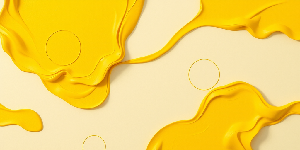 create a vibrant abstract art piece featuring organic, flowing shapes in a bright yellow color on a soft cream background, shot with a Canon EOS R5 at f/5.6, ISO 100, 50mm lens, natural light, top-down view, high contrast and sharp detail