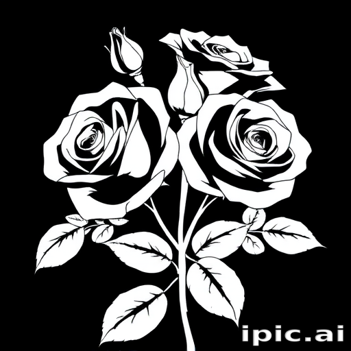roses clipart black and white