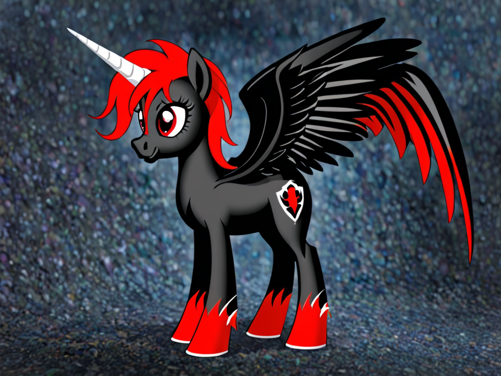 mlp g4 pony mare dark alicorn white markings on face red eyes red and black mane black horn and wings beautiful necromacer background