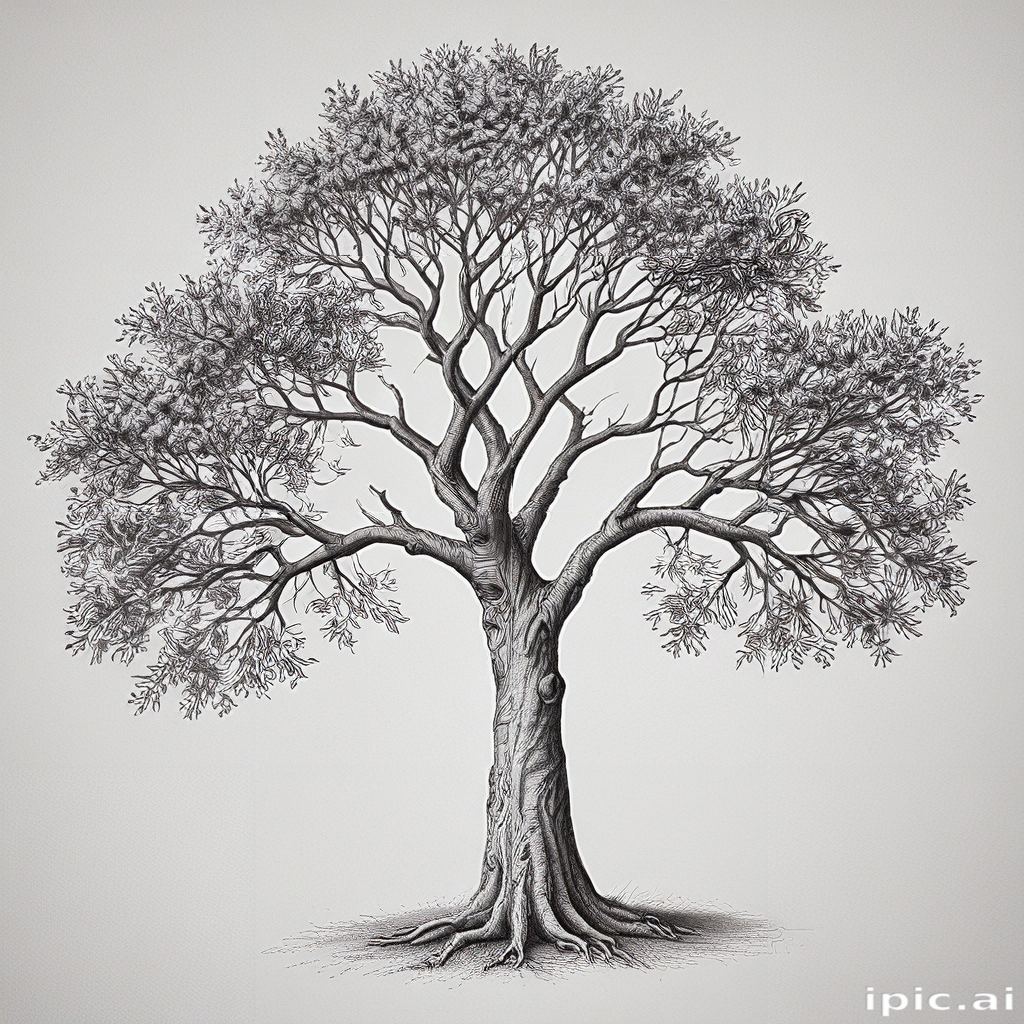 Intricate Black and White Illustration of a Majestic Tree with Detailed ...