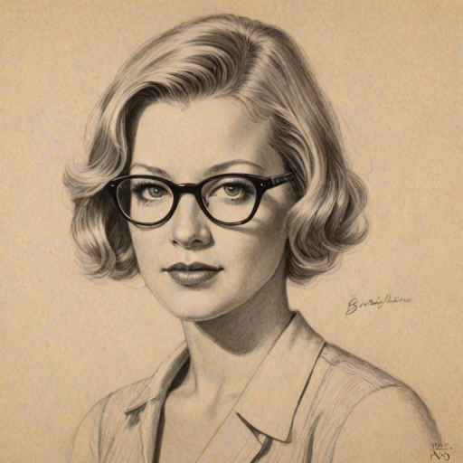 Superb Barbara Niven, pencil sketch, portrait of Beauteous woman 1923s in glasses, hair style beatnik, outline, clear lines, fine lines, 8k