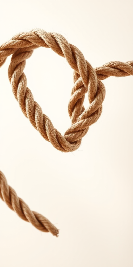 create a heart shape made of twisted rope with a soft gradient background, use a DSLR camera, aperture f/2.8, shutter speed 1/125s, focal length 50mm, natural lighting, shallow depth of field to enhance image quality.