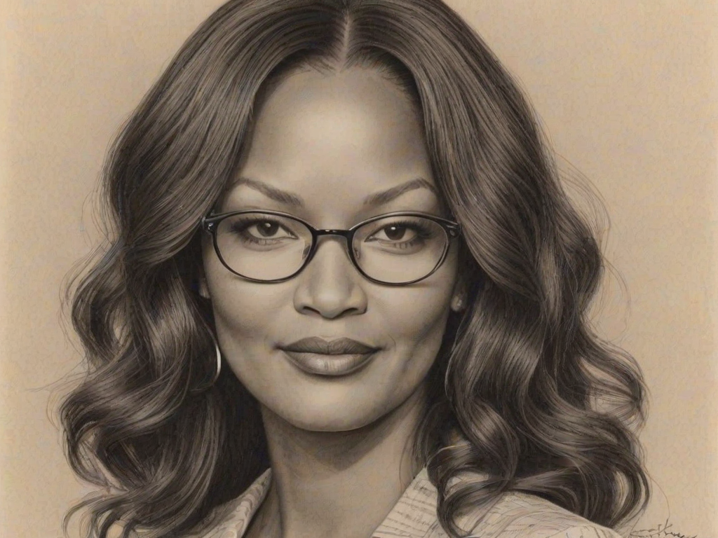 Enchanting Garcelle Beauvais, pencil sketch, portrait of Enticing woman 1926s in glasses, hair style beatnik, outline, clear lines, fine lines, 8k