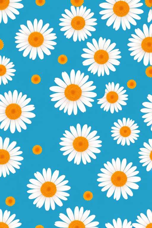 create a seamless pattern of white daisies with orange centers on a solid blue background