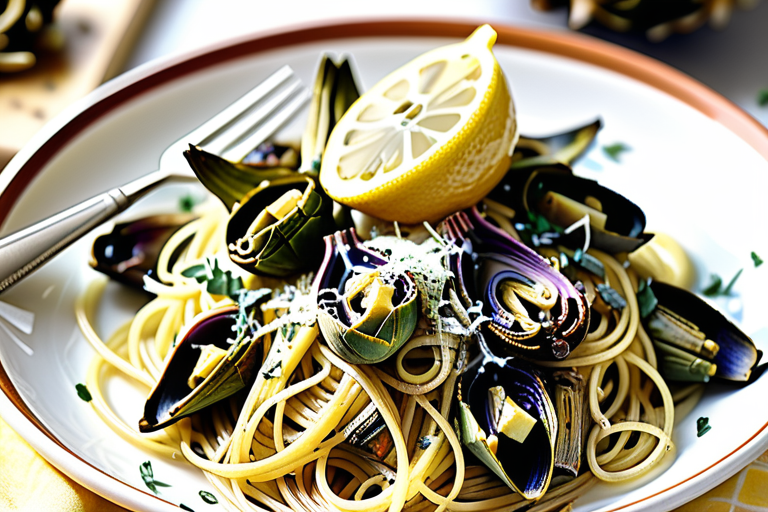 lemon spaghetti with roasted artichokes