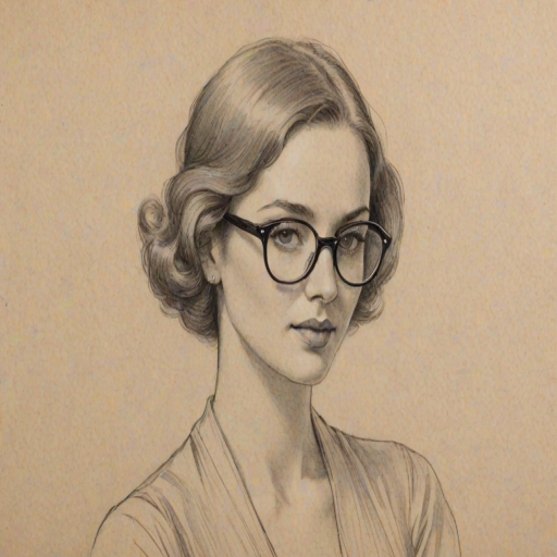 Wonderful Shay Rudolph, pencil sketch, portrait of Elegant woman 1921s in glasses, hair style beatnik, outline, clear lines, fine lines, 8k