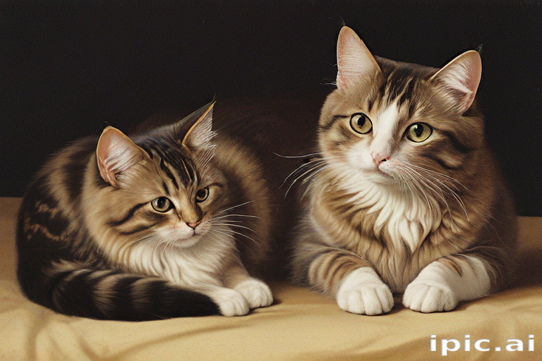 Two Adorable Cats Relaxing Together on a Soft Beige Background.