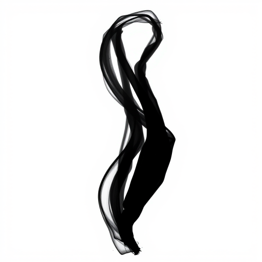 Generate a high-resolution image of an abstract black figure against a white background, using a Canon EOS R5 with a 50mm lens, aperture f/1.8, shutter speed 1/200, ISO 100, in a studio setting with soft lighting for enhanced detail and contrast.