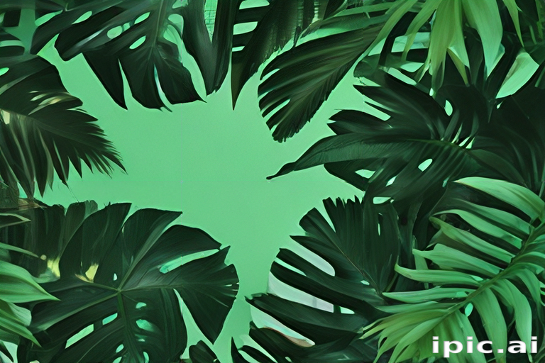 Lush Green Tropical Leaves Framing a Bright Vibrant Background Display.