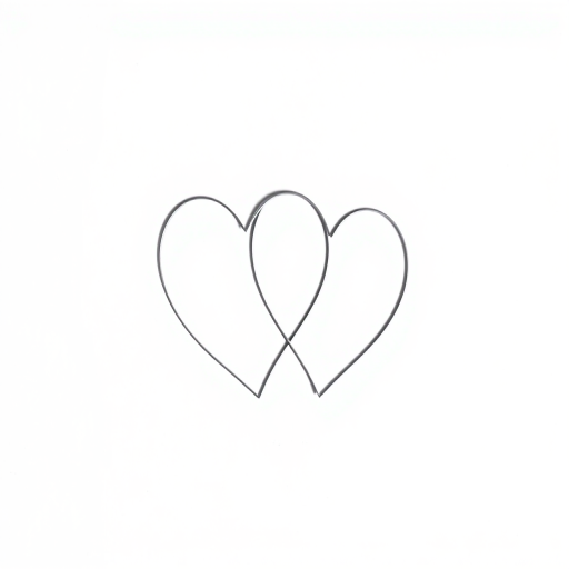 Create a high-resolution image of two overlapping heart shapes, using a DSLR camera with a 50mm lens, aperture set to f/2.8, ISO 100, and a shallow depth of field for a soft background, in a minimalist style against a white backdrop.