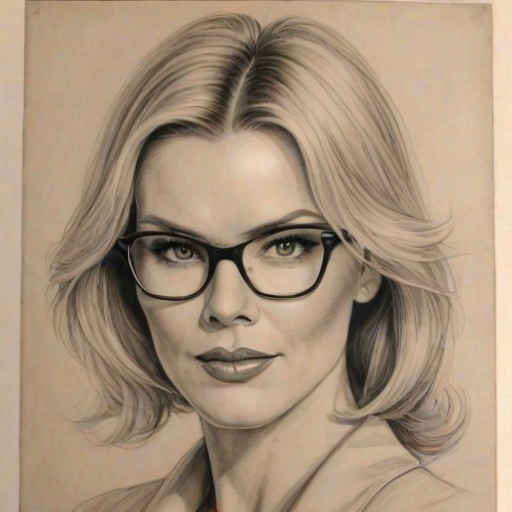 Wonderful Katherine Kelly Lang, pencil sketch, portrait of Bewitching woman 1922s in glasses, hair style beatnik, outline, clear lines, fine lines, 8k